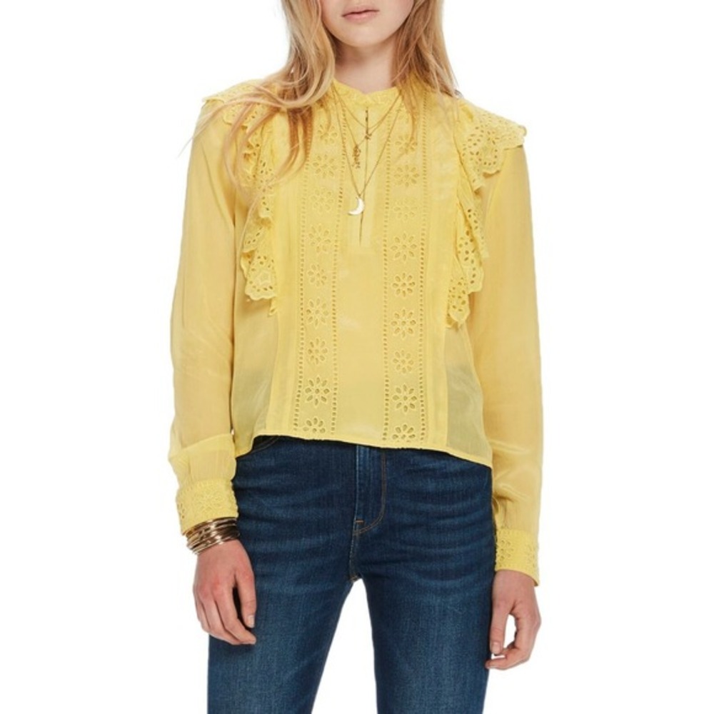 Scotch‎ & Soda Amsterdams Blauw Yellow Eyelet Ruffle Blouse Viscose Small 144889